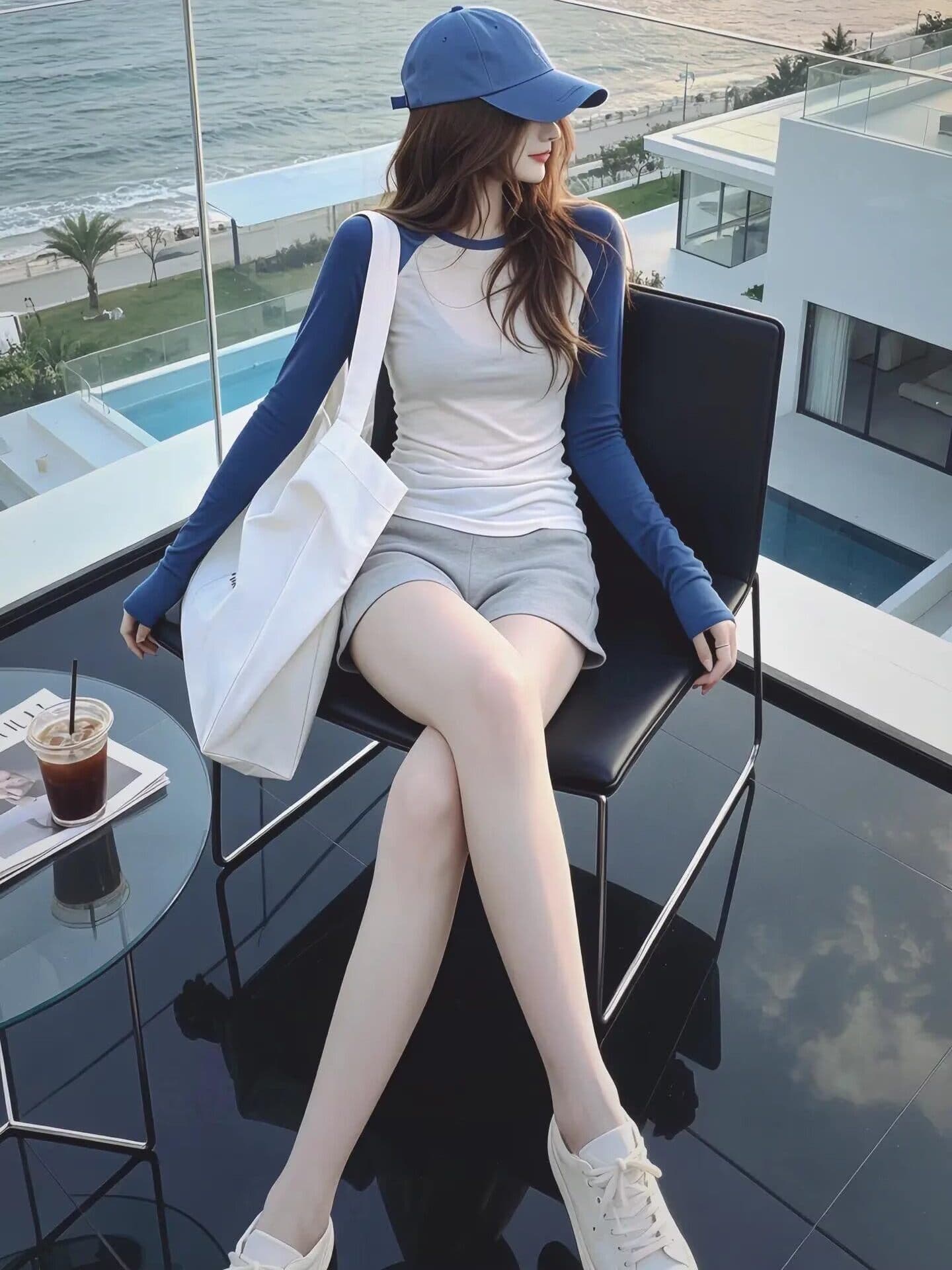 한 부서 chic 긴팔 티셔츠 반바지 캐주얼 세트 여름 2026 새로운 작은 키 절묘한 착용 가져 가라. 전체 집합 이미지 4