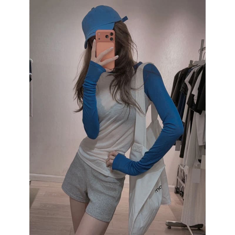 한 부서 chic 긴팔 티셔츠 반바지 캐주얼 세트 여름 2026 새로운 작은 키 절묘한 착용 가져 가라. 전체 집합 이미지 6