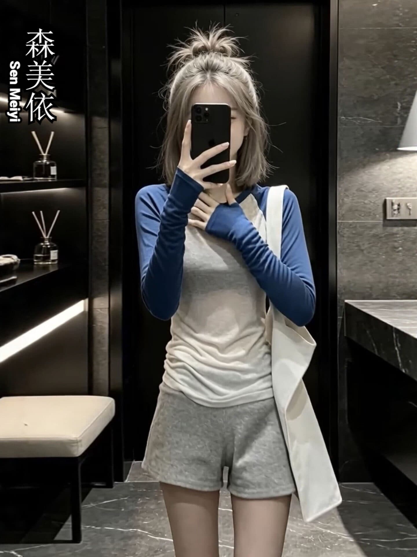 한 부서 chic 긴팔 티셔츠 반바지 캐주얼 세트 여름 2026 새로운 작은 키 절묘한 착용 가져 가라. 전체 집합 이미지 2