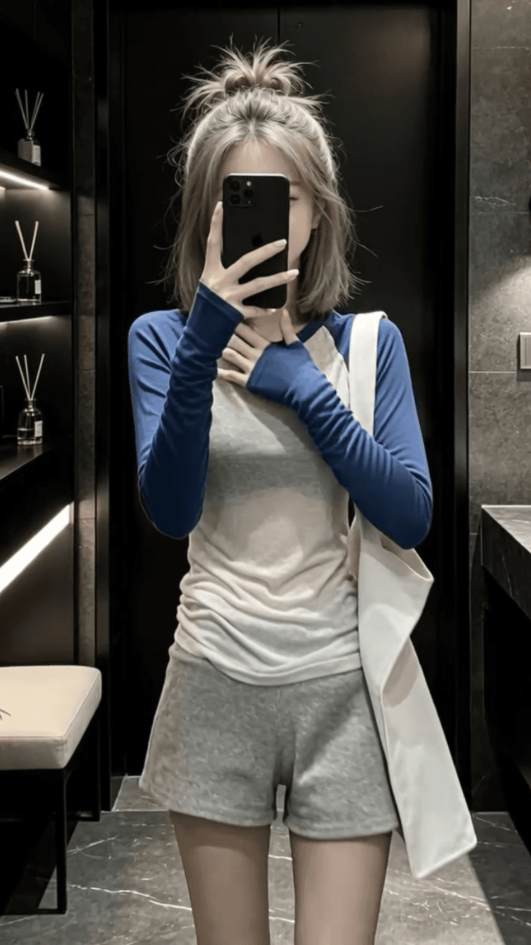 한 부서 chic 긴팔 티셔츠 반바지 캐주얼 세트 여름 2026 새로운 작은 키 절묘한 착용 가져 가라. 전체 집합 상세 이미지 1