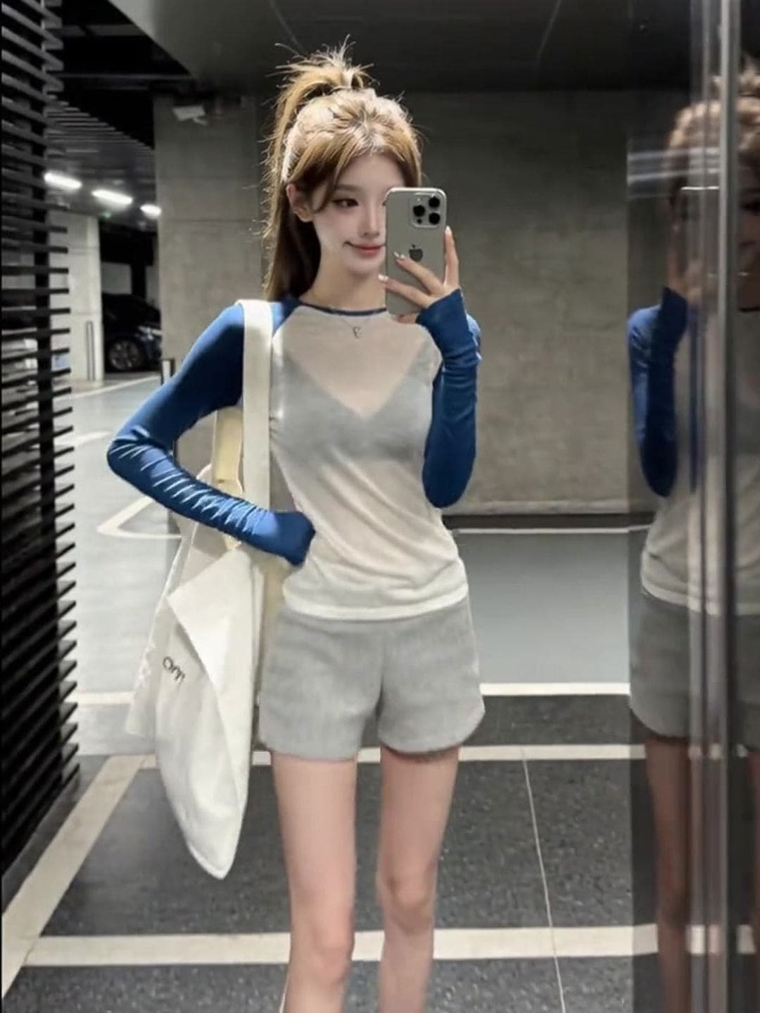 한 부서 chic 긴팔 티셔츠 반바지 캐주얼 세트 여름 2026 새로운 작은 키 절묘한 착용 가져 가라. 전체 집합 상세 이미지 4