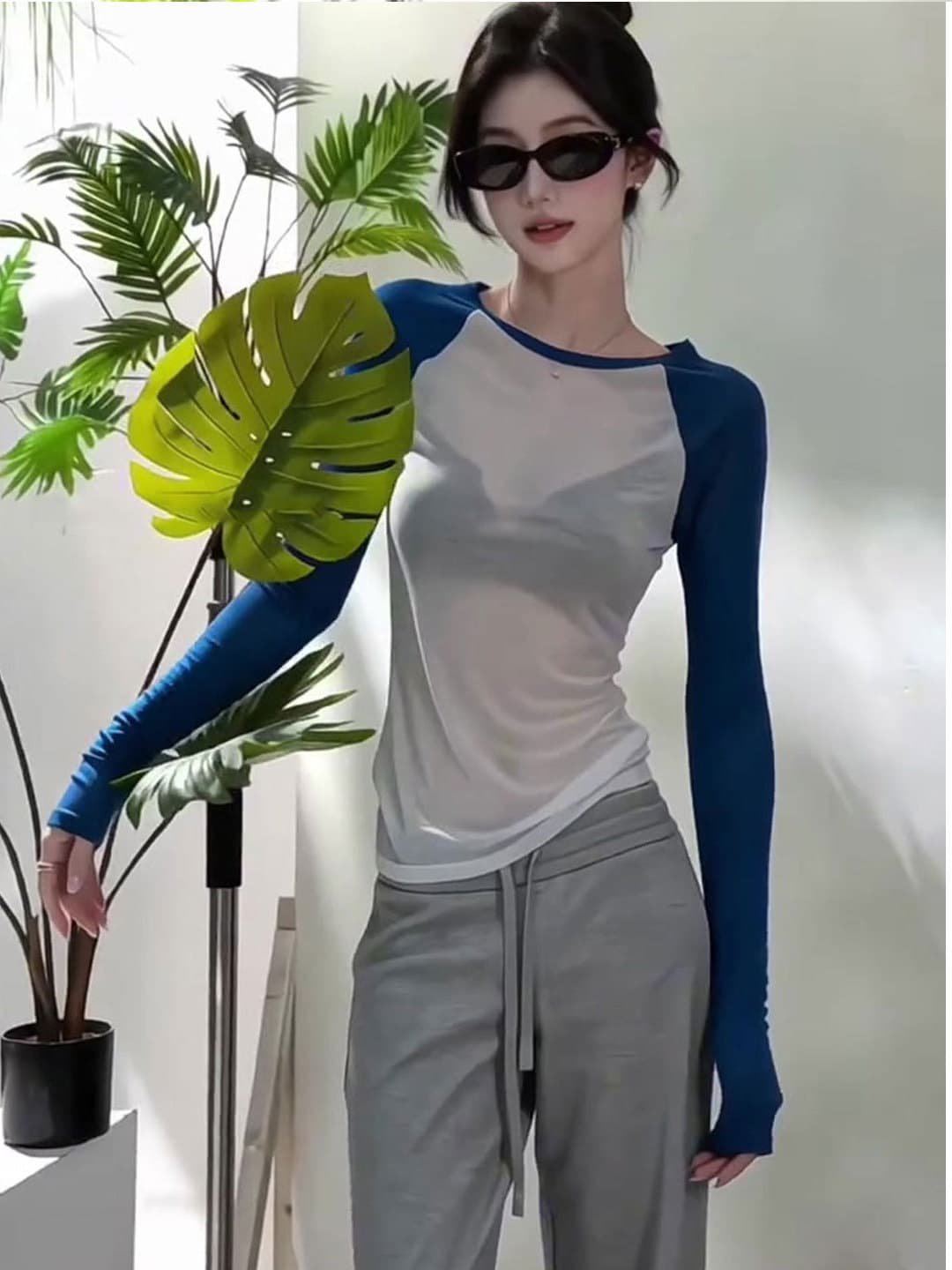 한 부서 chic 긴팔 티셔츠 반바지 캐주얼 세트 여름 2026 새로운 작은 키 절묘한 착용 가져 가라. 전체 집합 이미지 2