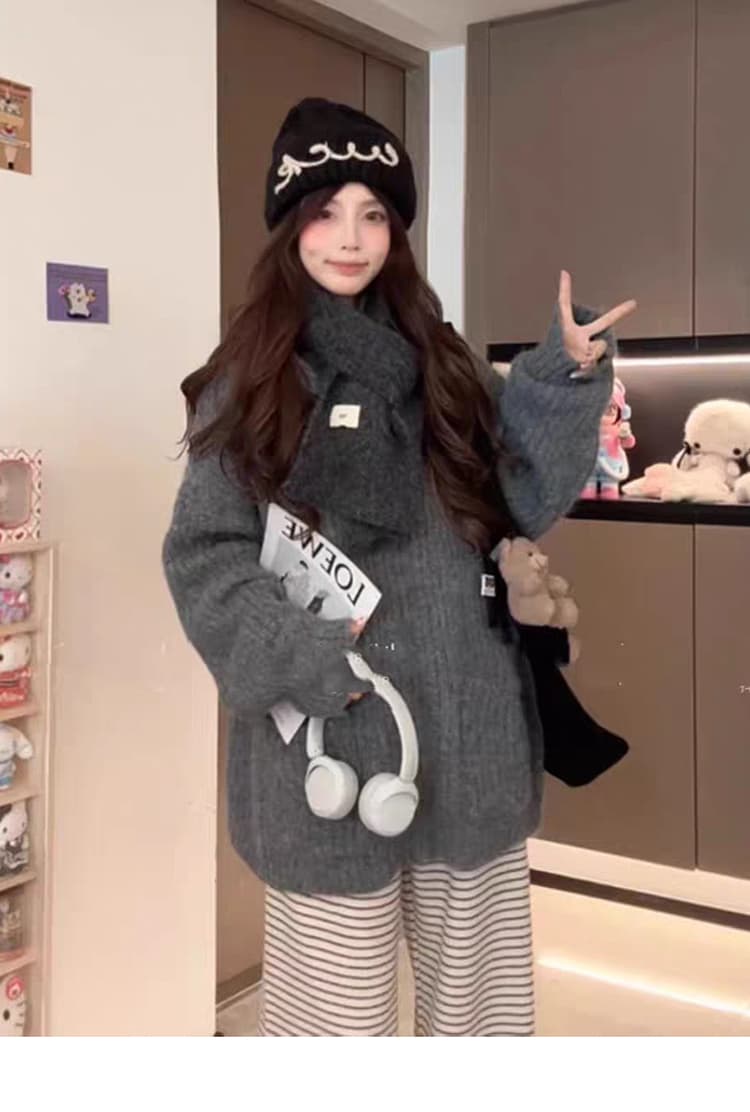 재고 있음 2026 봄 드레스 새로운 임산부 봄과 가을 옷 세트 후드 오픈 가디건 스웨터 스트라이프 복부 지지 바지 투피스 세트 상세 이미지 14