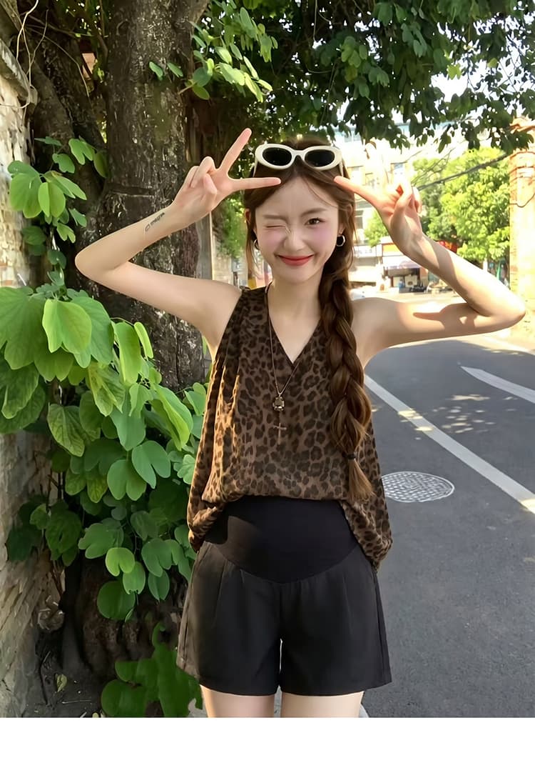 질량 선물 물품 2026 신제품 출산 착용 여름 드레스 세트 민소매 레오파드 무늬 맨위 반바지 여름 투피스 세트 상세 이미지 19