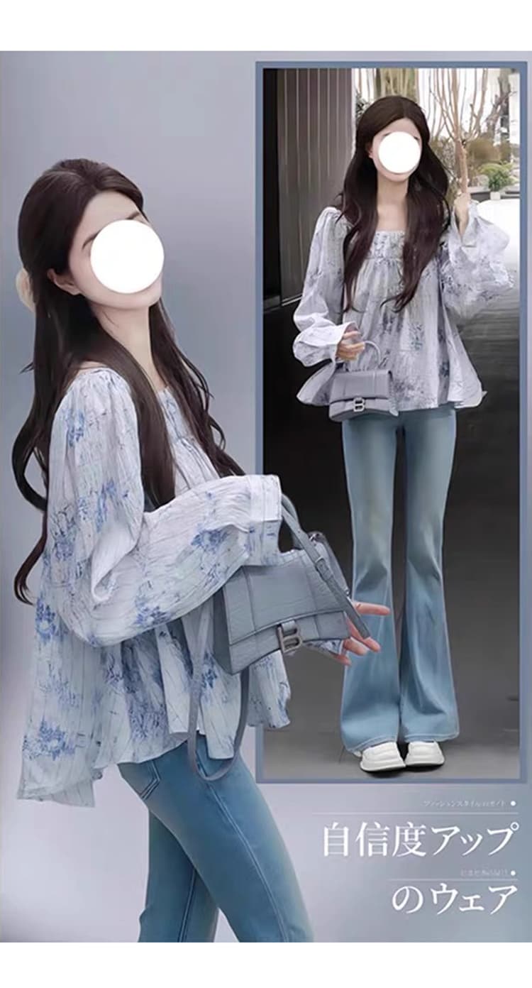 질량 재고 있음 2026 출산 착용 이른 가을 셔츠 봄 가을 세트 잉크 페인팅 맨위 청바지 투피스 세트 상세 이미지 8