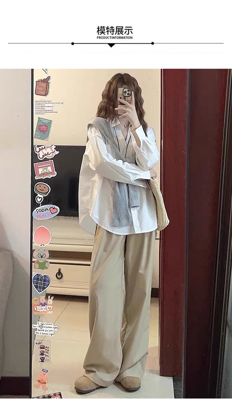 질량 선물 물품 2026 이른 가을 임산부 봄과 가을 세트 셔츠 맨위 와이드 레그 팬츠 봄 가을 투피스 세트 상세 이미지 11