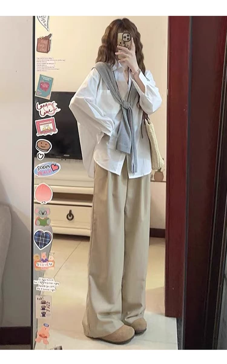질량 선물 물품 2026 이른 가을 임산부 봄과 가을 세트 셔츠 맨위 와이드 레그 팬츠 봄 가을 투피스 세트 상세 이미지 12