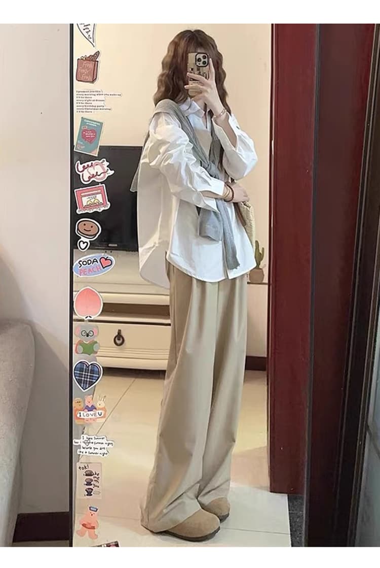 질량 선물 물품 2026 이른 가을 임산부 봄과 가을 세트 셔츠 맨위 와이드 레그 팬츠 봄 가을 투피스 세트 상세 이미지 13