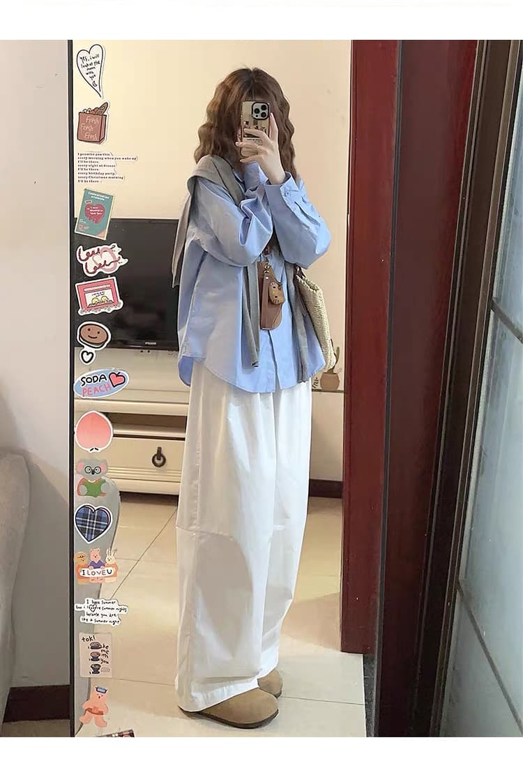 질량 선물 물품 2026 이른 가을 임산부 봄과 가을 세트 셔츠 맨위 와이드 레그 팬츠 봄 가을 투피스 세트 상세 이미지 14