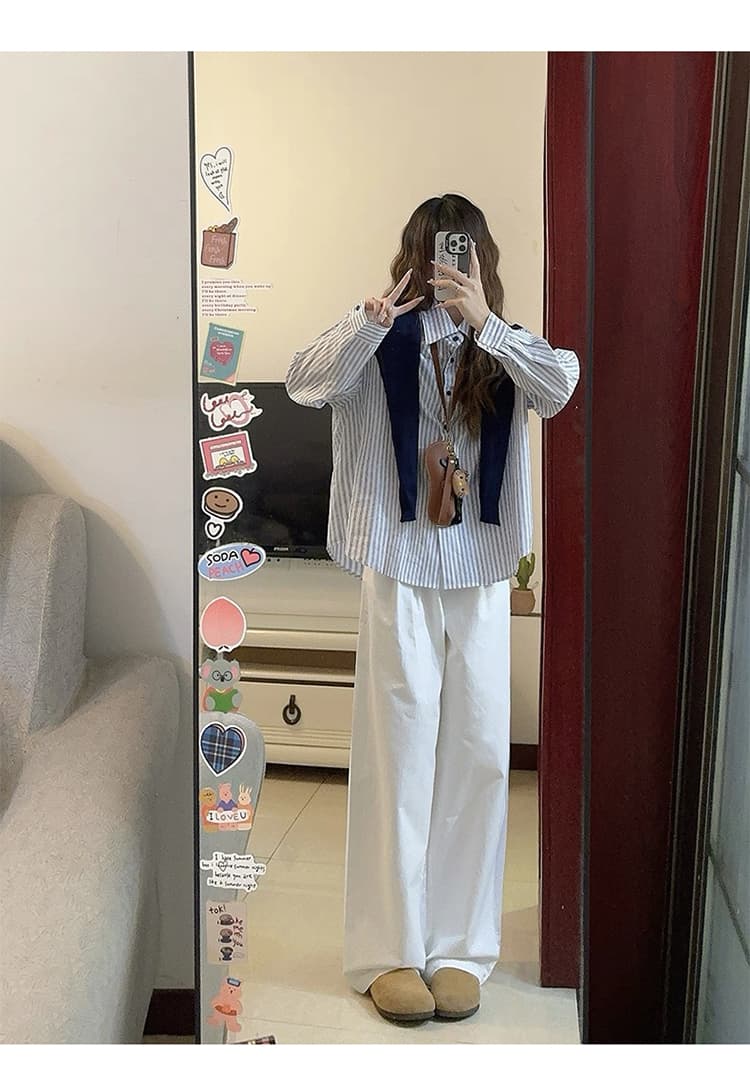질량 선물 물품 2026 이른 가을 임산부 봄 가을 세트 셔츠 맨위 숄 와이드 레그 팬츠 봄과 가을 상세 이미지 11