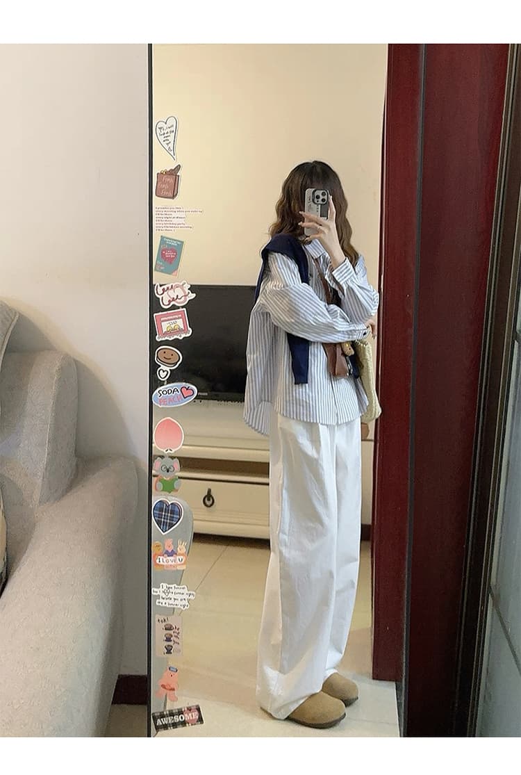 질량 선물 물품 2026 이른 가을 임산부 봄 가을 세트 셔츠 맨위 숄 와이드 레그 팬츠 봄과 가을 상세 이미지 12