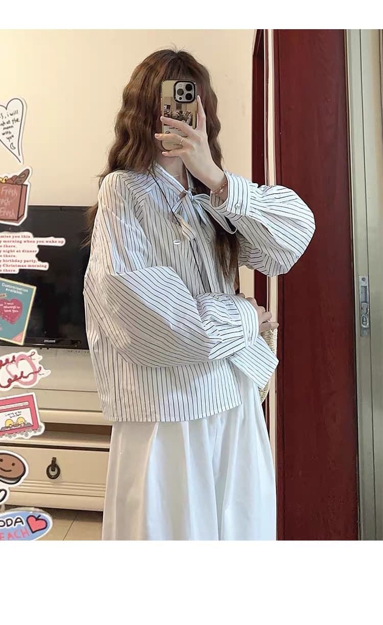 질량 선물 물품 2026 이른 가을 임산부 봄과 가을 옷 세트 스트라이프 셔츠 맨위 와이드 레그 팬츠 가을 투피스 세트 상세 이미지 13