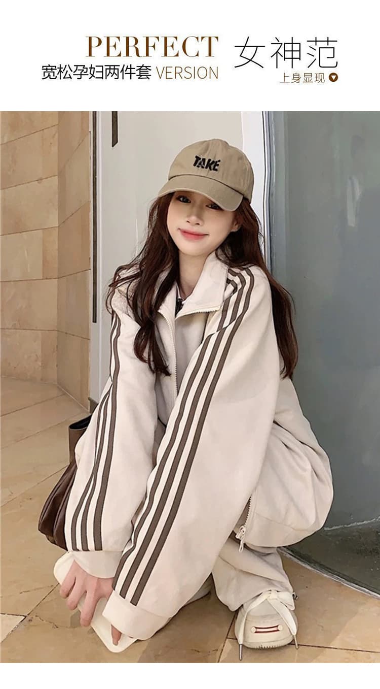 질량 선물 물품 2026 봄과 가을 옷 임산부 세트 후드티 재킷 복부 지지 와이드 레그 팬츠 봄 가을 투피스 세트 상세 이미지 3