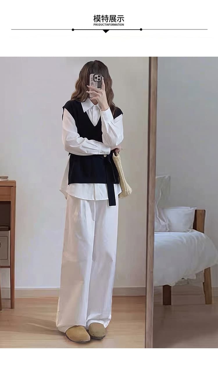 질량 선물 물품 2026 봄 가을 새로운 임산부 세트 셔츠 맨위 조끼 스웨터 와이드 레그 팬츠 투피스 세트 상세 이미지 11