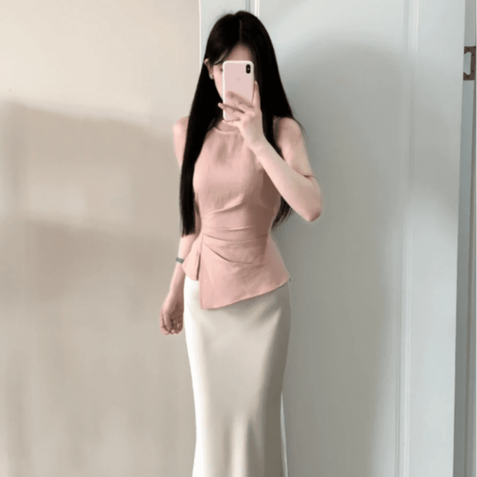 한여름 매매 여름 패션 품격 주름 허리 수축 슬림해 보이는 조끼 상세 이미지 3