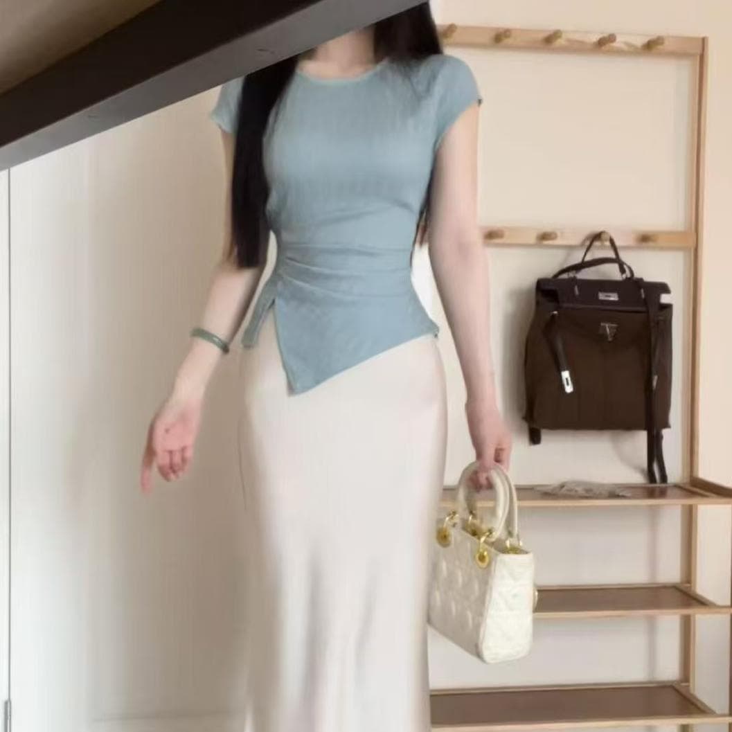 한여름 매매 여름 패션 품격 주름 허리 수축 슬림해 보이는 조끼 이미지 3