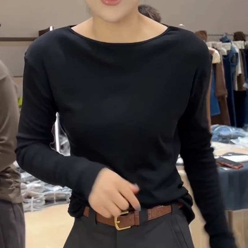 이른 가을 핫걸 다용도 뒤로 홀로우 아웃 허리 수축 디자인 슬림해 보이는 긴팔 맨위 상세 이미지 2