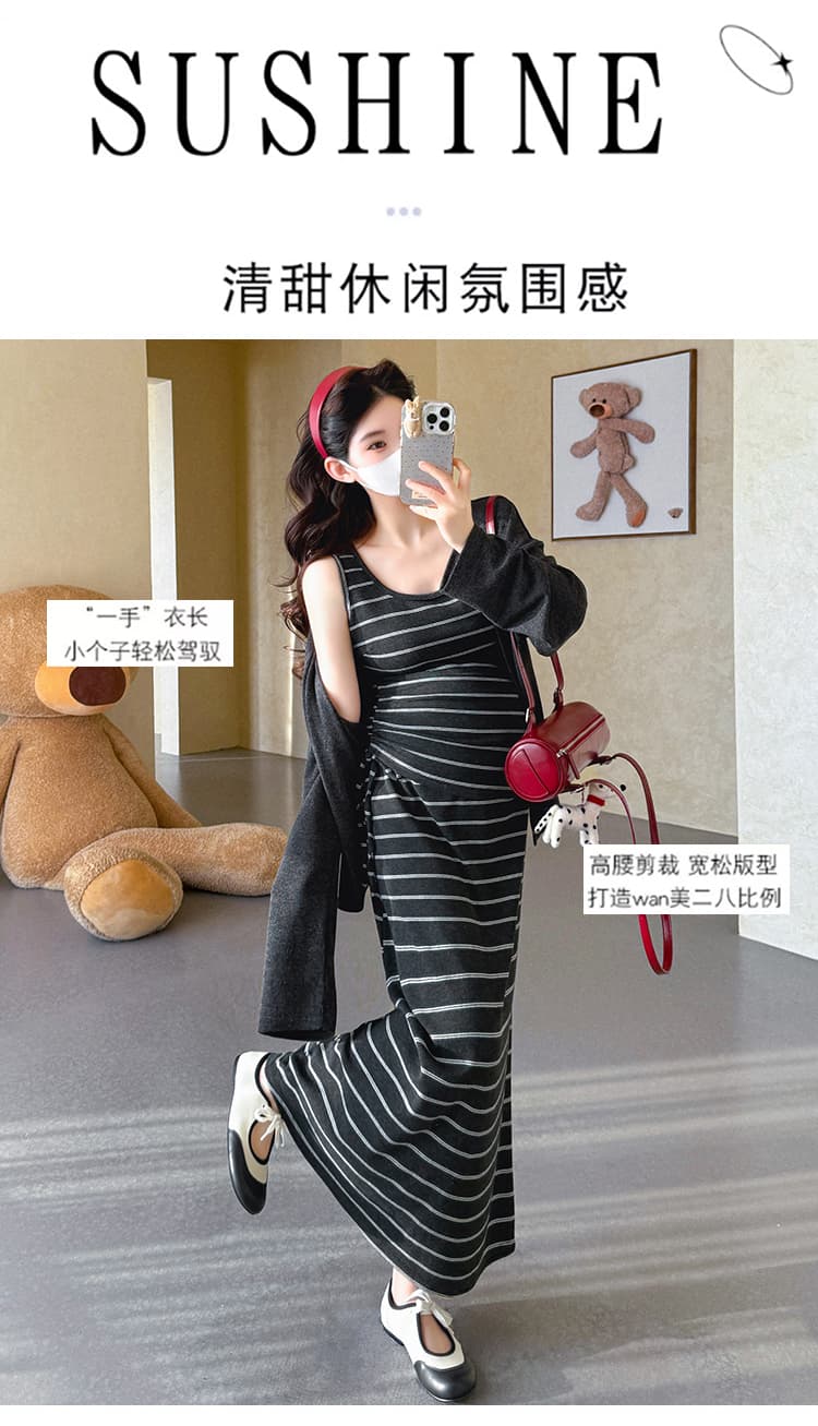 실사 xian 물품 봄 느긋한 바람 디자인 센스 조끼 반신 스커트 재킷 임산부 3종 세트 상세 이미지 3