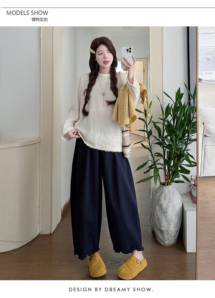 실사 xian 물품 봄 한국 스타일 패치워크 레이스 맨위 홀로우 아웃 베스트 와이드 레그 팬츠 돼지 코 버클 3종 세트 상세 이미지 11
