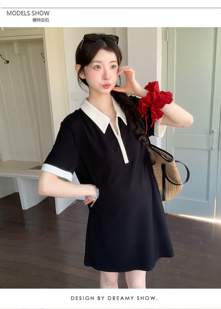 실사 지금 여름 신제품 한국 스타일 POLO 칼라 빅 사이즈 다용도 드레스 상세 이미지 12