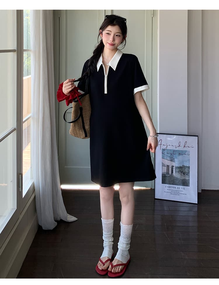실사 지금 여름 신제품 한국 스타일 POLO 칼라 빅 사이즈 다용도 드레스 상세 이미지 17
