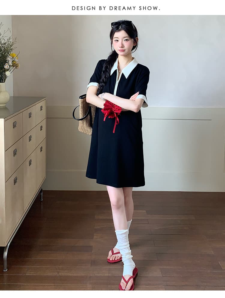 실사 지금 여름 신제품 한국 스타일 POLO 칼라 빅 사이즈 다용도 드레스 상세 이미지 24