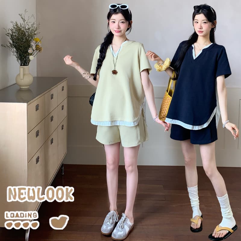 실사 지금 여름 신제품 V넥 한국 스타일 맨위 반바지 세트 이미지 4