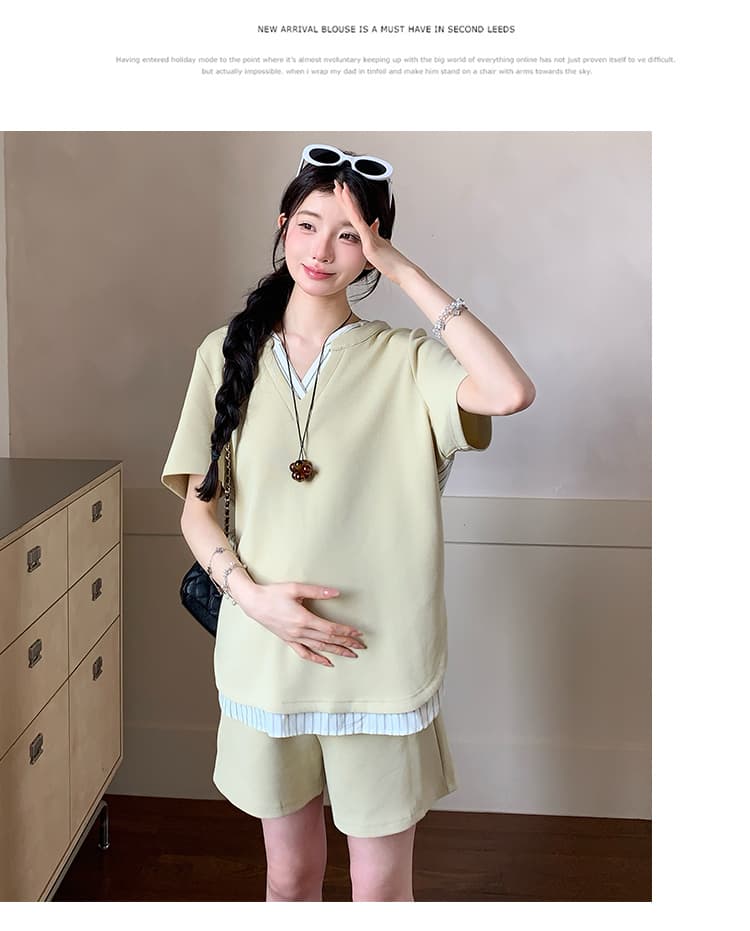 실사 지금 여름 신제품 V넥 한국 스타일 맨위 반바지 세트 상세 이미지 21