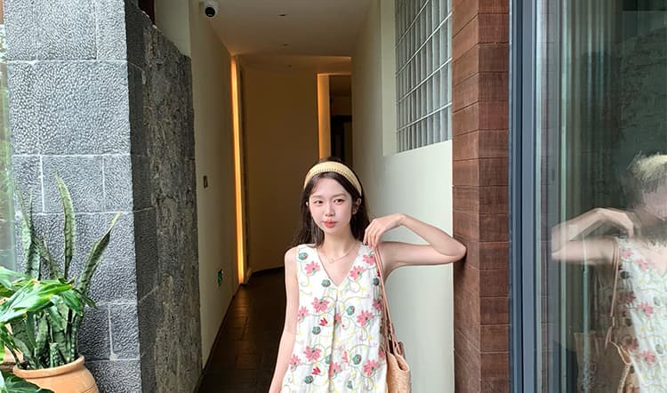 지금 여름 신제품 자수 한국 스타일 민소매 맨위 와이드 레그 팬츠 상세 이미지 24