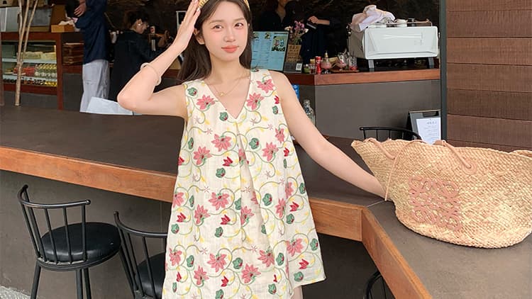 지금 여름 신제품 자수 한국 스타일 민소매 맨위 와이드 레그 팬츠 상세 이미지 42