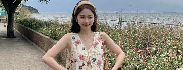 지금 여름 신제품 자수 한국 스타일 민소매 맨위 와이드 레그 팬츠 상세 이미지 55