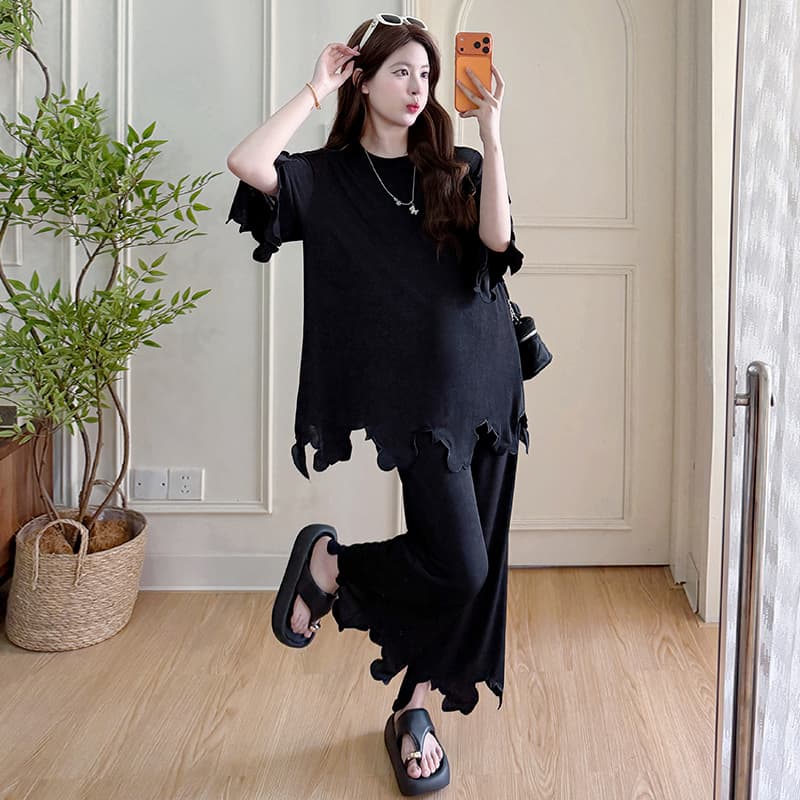 실사 지금 여름 신제품 한국 스타일 디자인 센스 맨위 와이드 레그 팬츠 투피스 세트 세트 이미지 6