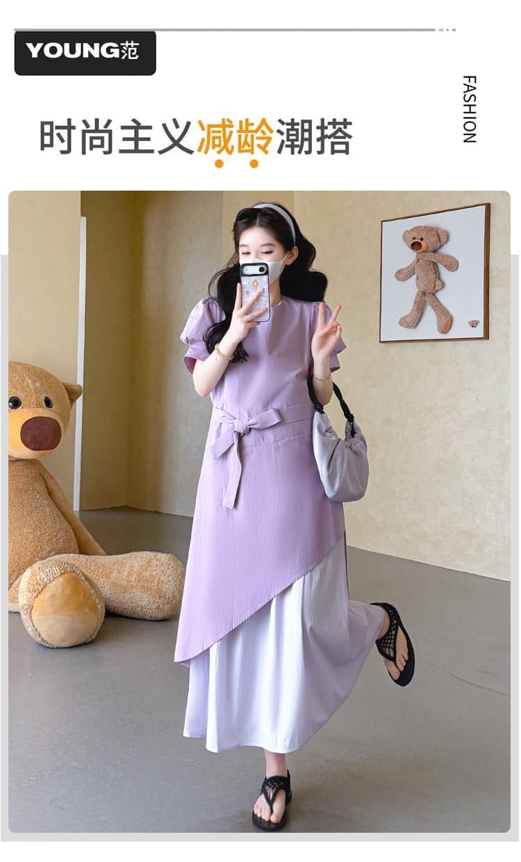 실사 지금 여름 신제품 한국 스타일 보라색 디자인 센스 빅 사이즈 임산부 드레스 상세 이미지 2