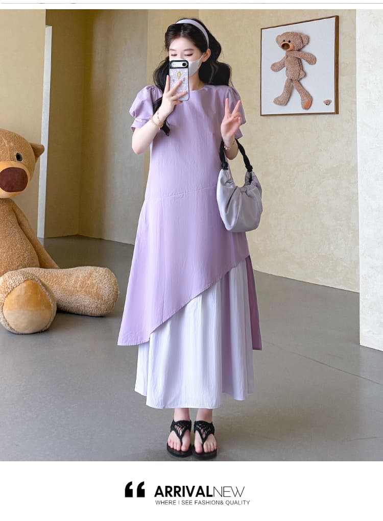 실사 지금 여름 신제품 한국 스타일 보라색 디자인 센스 빅 사이즈 임산부 드레스 상세 이미지 10