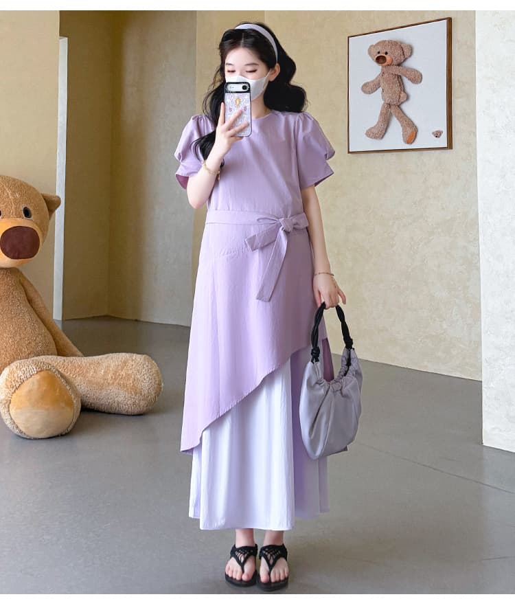 실사 지금 여름 신제품 한국 스타일 보라색 디자인 센스 빅 사이즈 임산부 드레스 상세 이미지 11