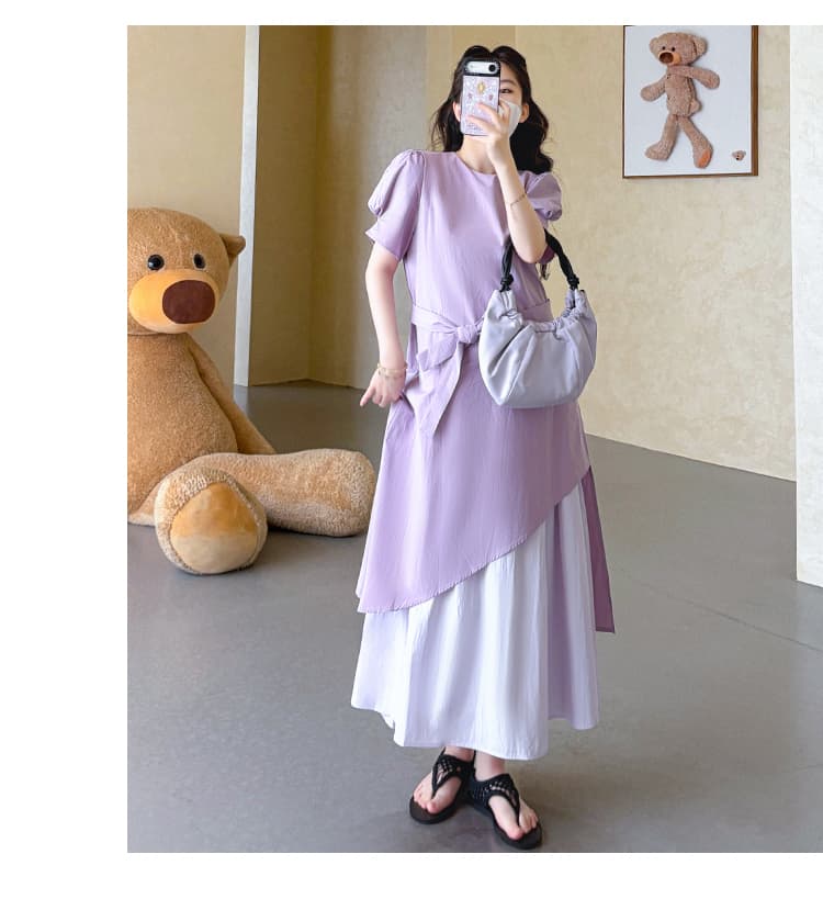 실사 지금 여름 신제품 한국 스타일 보라색 디자인 센스 빅 사이즈 임산부 드레스 상세 이미지 19