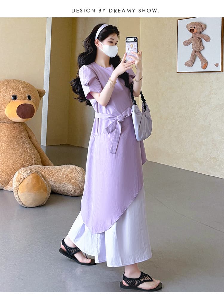 실사 지금 여름 신제품 한국 스타일 보라색 디자인 센스 빅 사이즈 임산부 드레스 상세 이미지 23