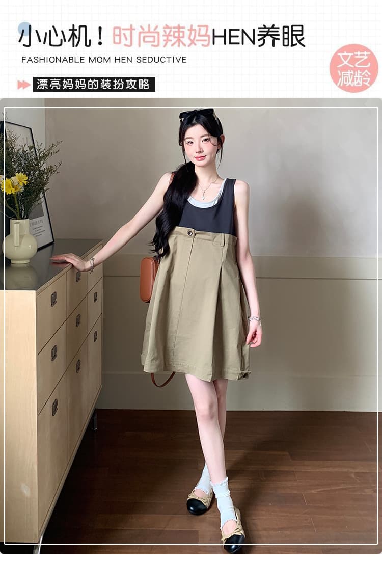 실사 지금 여름 디자인 센스 배색 민소매 조끼 원피스 상세 이미지 1