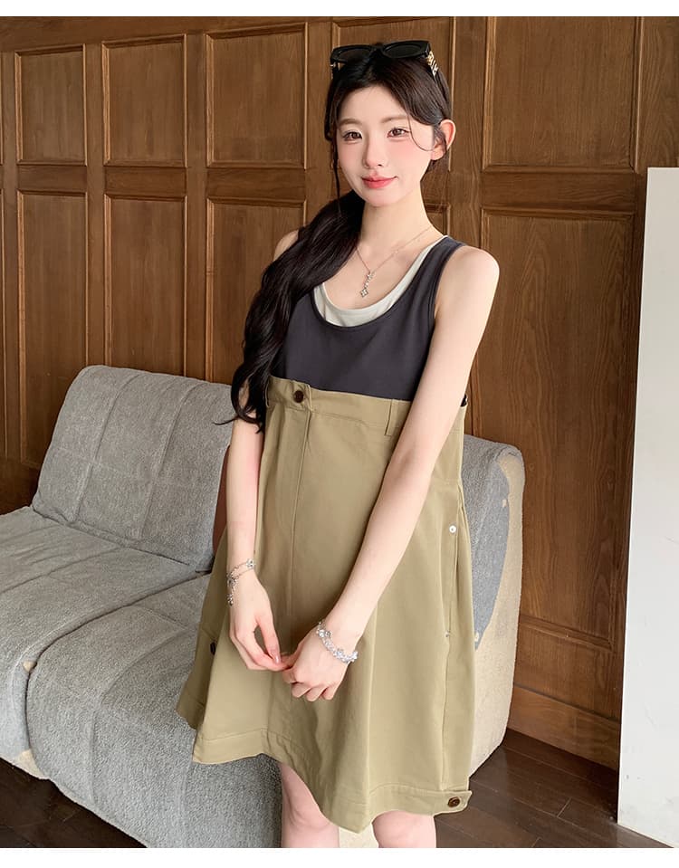 실사 지금 여름 디자인 센스 배색 민소매 조끼 원피스 상세 이미지 20