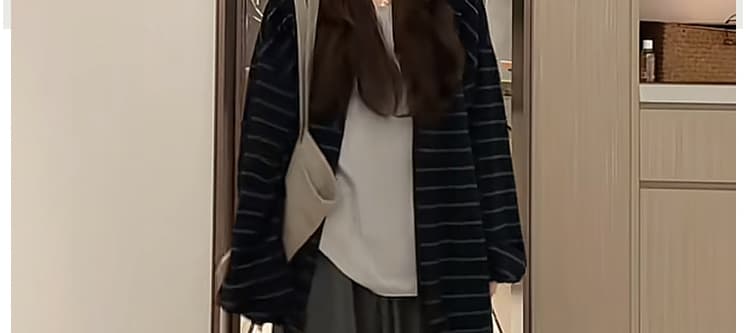 지금 가을 새로운 캐주얼 편안함 스트라이프 재킷 티셔츠 와이드 레그 팬츠 3종 세트 상세 이미지 2