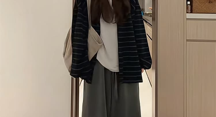 지금 가을 새로운 캐주얼 편안함 스트라이프 재킷 티셔츠 와이드 레그 팬츠 3종 세트 상세 이미지 23