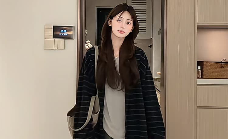 지금 가을 새로운 캐주얼 편안함 스트라이프 재킷 티셔츠 와이드 레그 팬츠 3종 세트 상세 이미지 29
