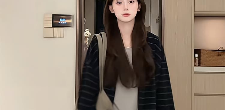 지금 가을 새로운 캐주얼 편안함 스트라이프 재킷 티셔츠 와이드 레그 팬츠 3종 세트 상세 이미지 32