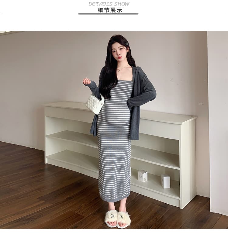 실사 지금 가을 신제품 높은 품질 에디션 매운맛 엄마 스트라이프 슬림해 보이는 니트 드레스 스웨터 카디건 코트 상세 이미지 34