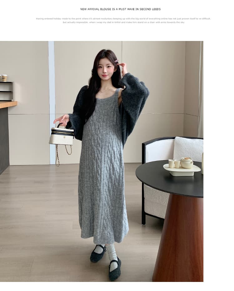 실사 지금 봄 가을 신제품 스웨터 슬립 드레스 니트 스웨터 오픈 가디건 세트 상세 이미지 21