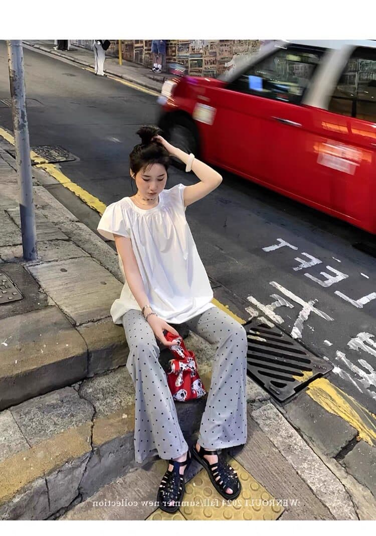 임산부 부츠컷 바지 2026 새로운 봄 가을 하이웨이스트 없음 복부 지지 긴 바지 높은 탄력성 도트 무늬 니트 바지 한국 스타일 패션 상세 이미지 9