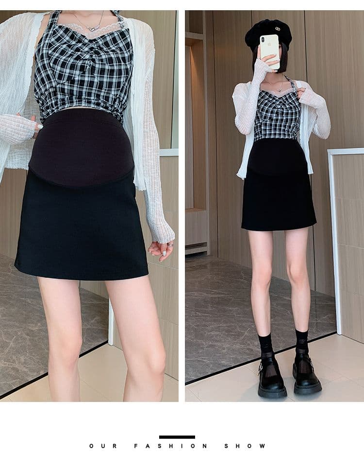 출산 착용 미니 스커트 여름 외출용 캐주얼 하이웨이스트 복부 지지 한 마디 타이트 스커트 반신 스커트 단색 다용도 반신 미니 스커트 상세 이미지 10