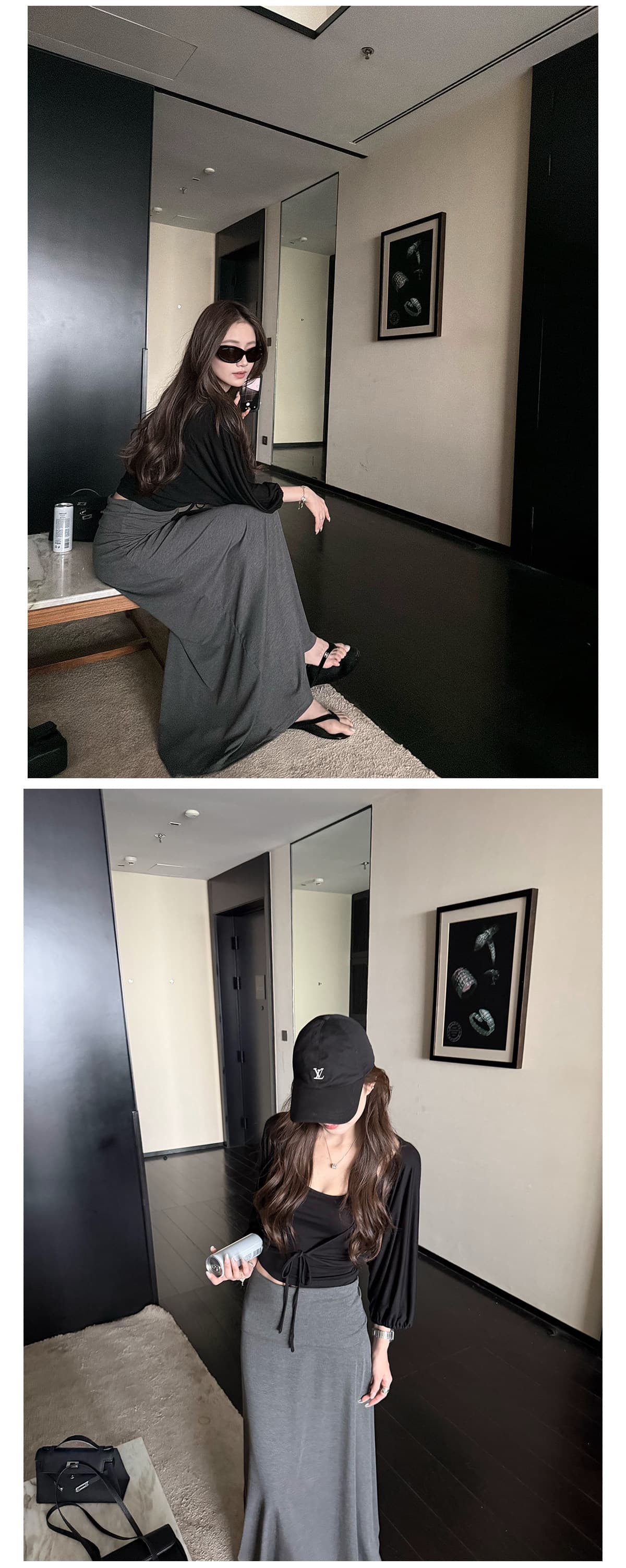 임산부 반신 스커트 가을 여름 새로운 느긋한 바람 수 있습니다. 뒤집다 折腰 복부 지지 모달 슬림해 보이는 롱 코트 반신 스커트 상세 이미지 22