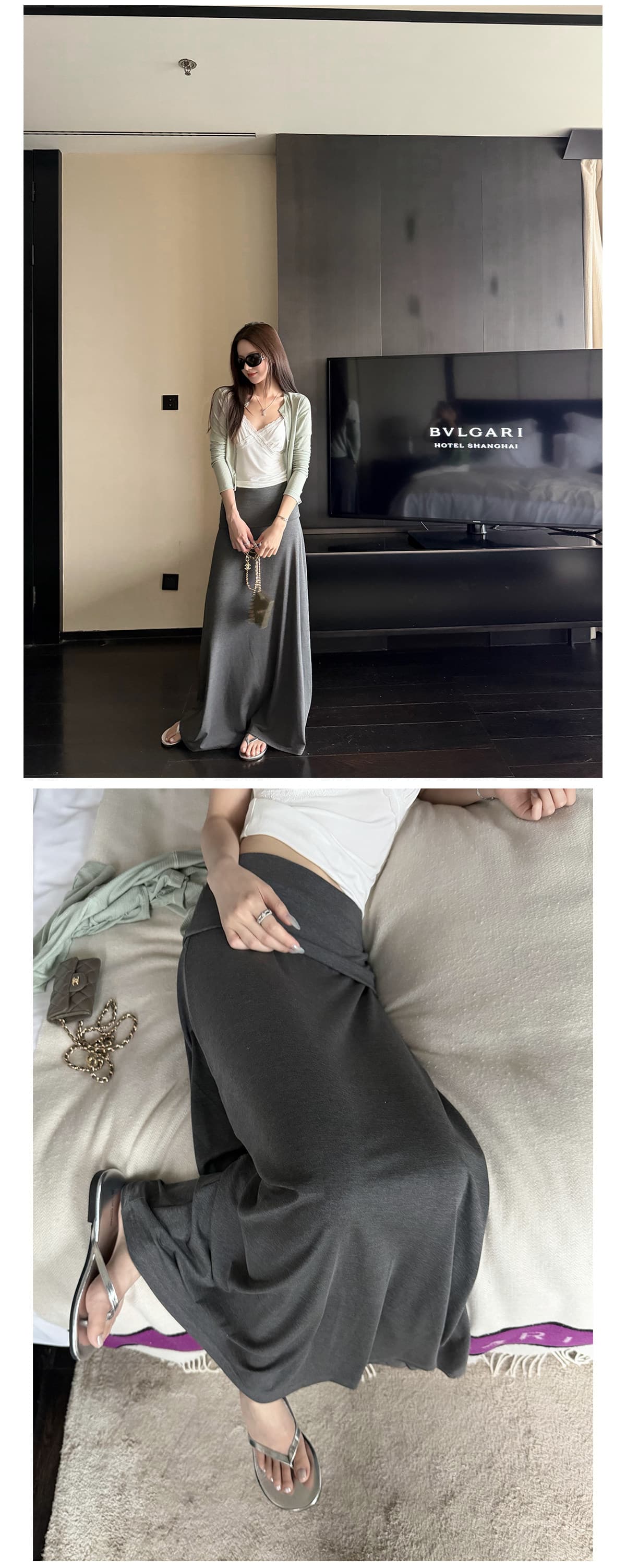 임산부 반신 스커트 가을 여름 새로운 느긋한 바람 수 있습니다. 뒤집다 折腰 복부 지지 모달 슬림해 보이는 롱 코트 반신 스커트 상세 이미지 27