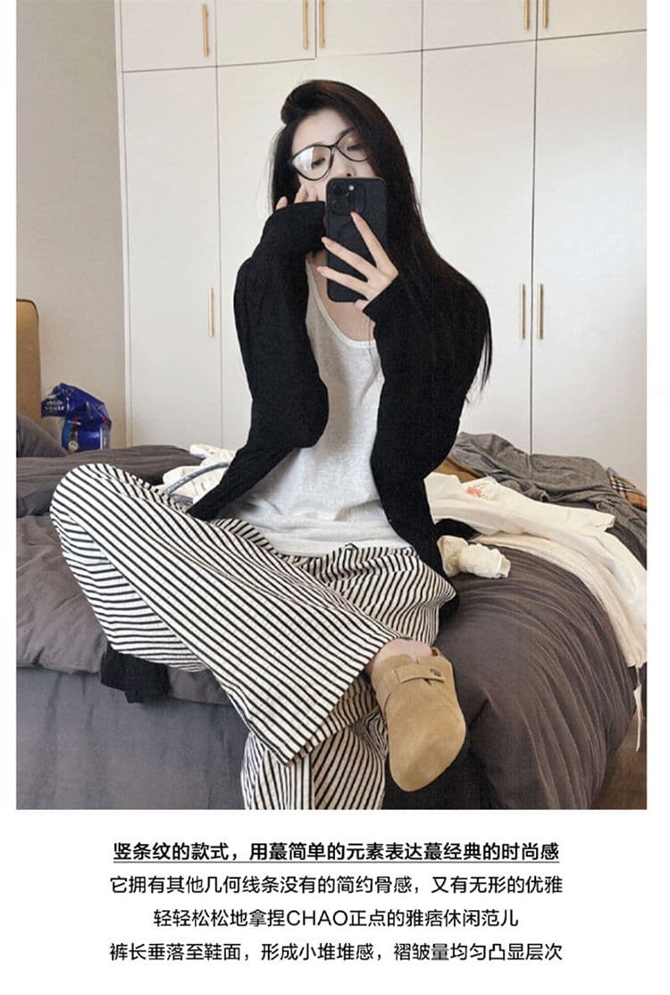 임산부 캐주얼 바지 한 부서 스트라이프 캐주얼 바지 가을 새로운 하이웨이스트 복부 지지 와이드 레그 팬츠 외출용 상세 이미지 2